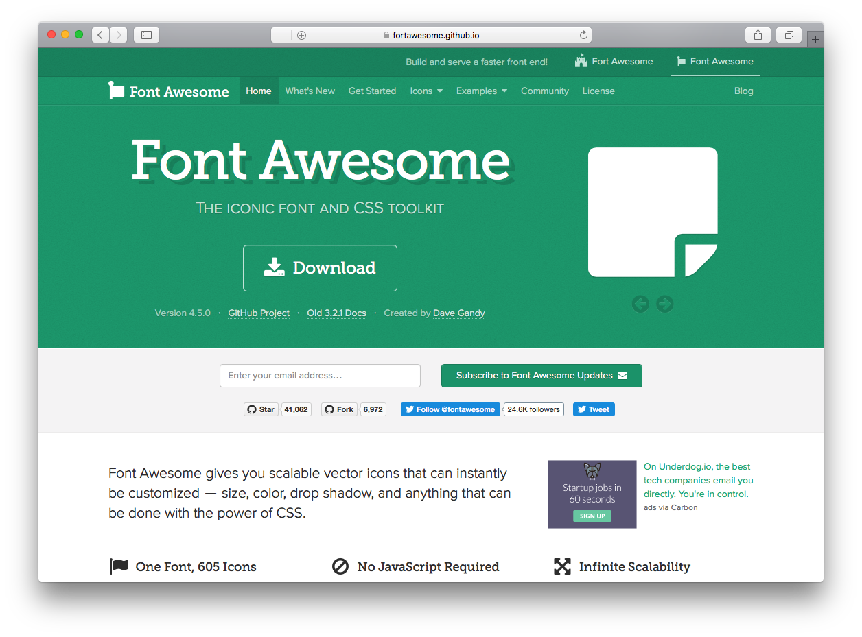 Screenshot of Font Awesome website