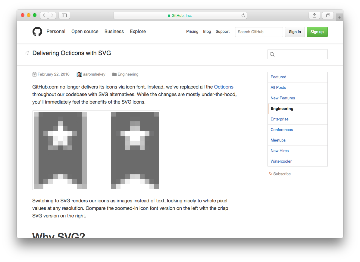 Screenshot of GitHub's SVG octicons blog post