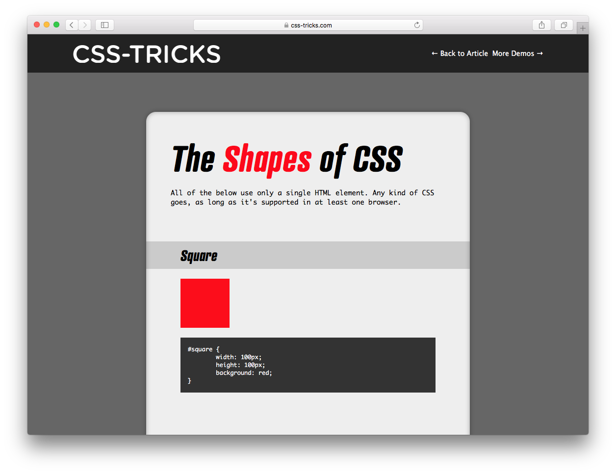 Screenshot from the Shapes of CSS page on CSS-Tricks