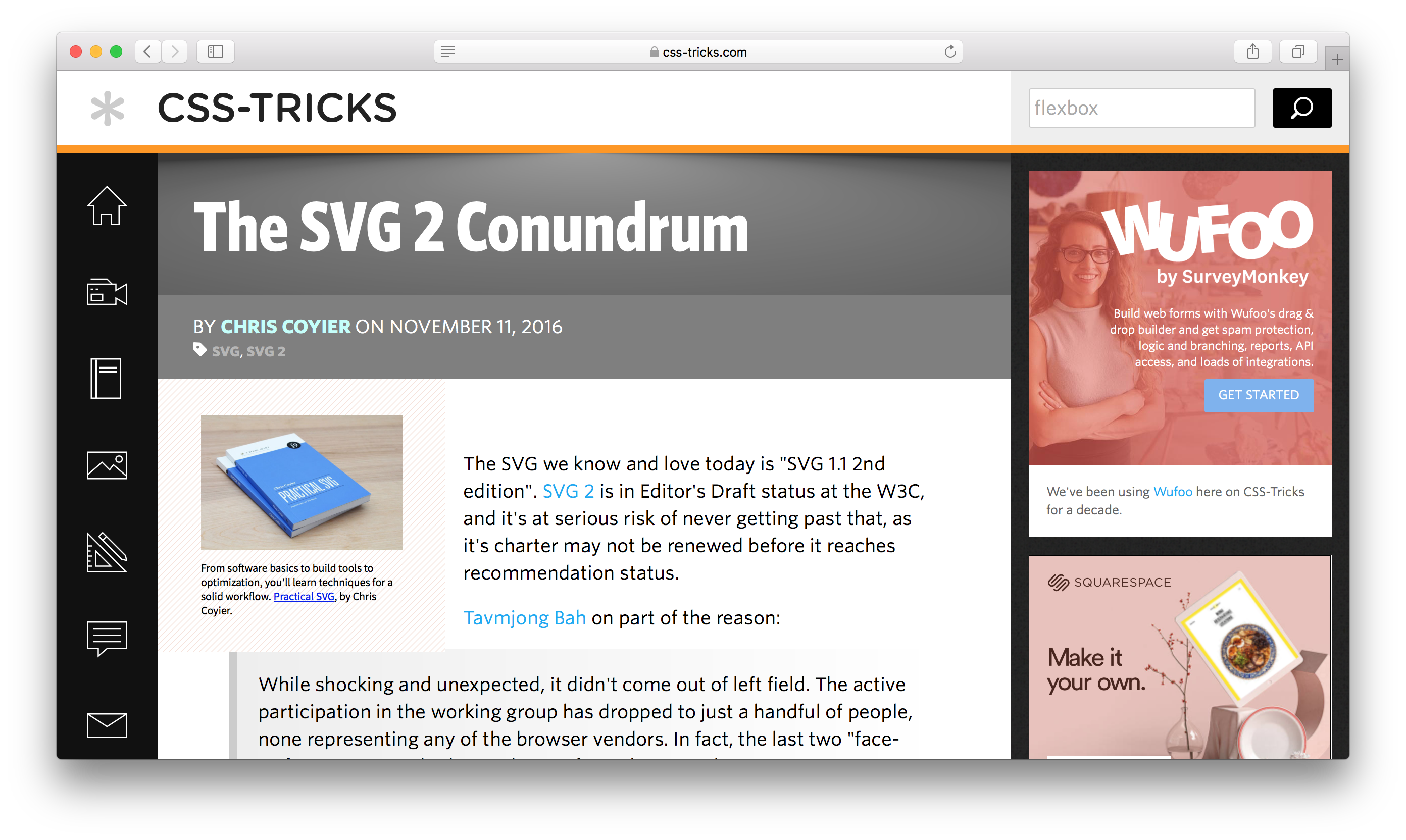 Screenshot of Chris Coyier's SVG 2 blog post